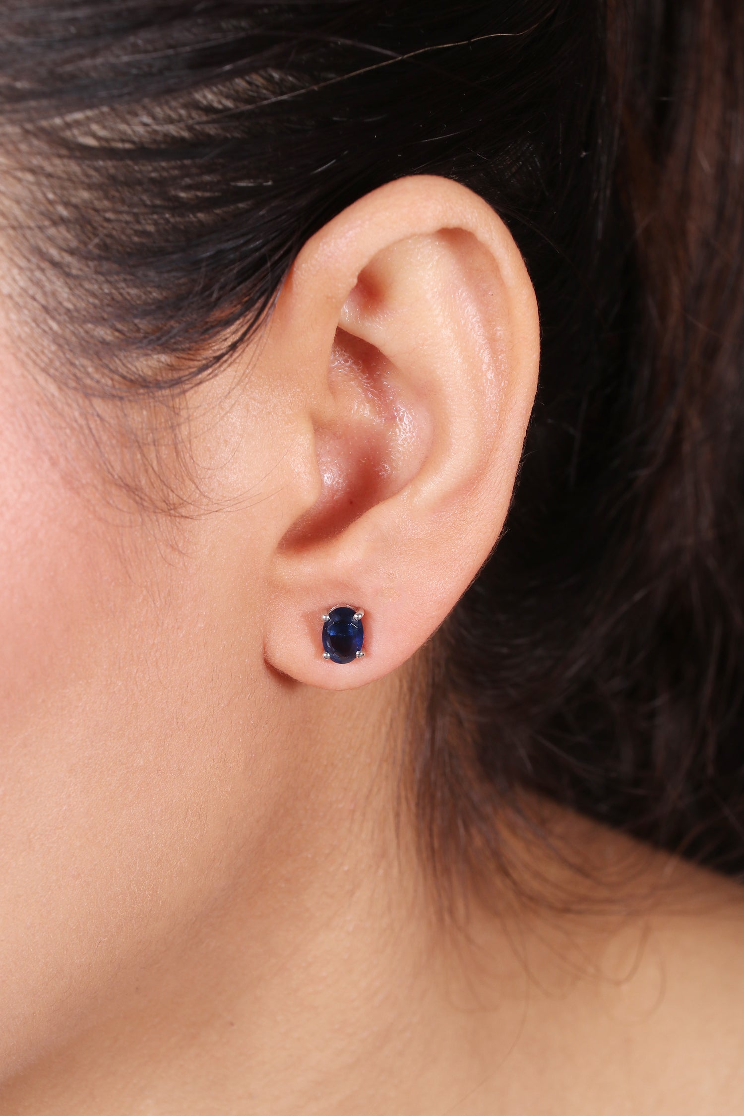 Silver Tiny Navy Blue Studs